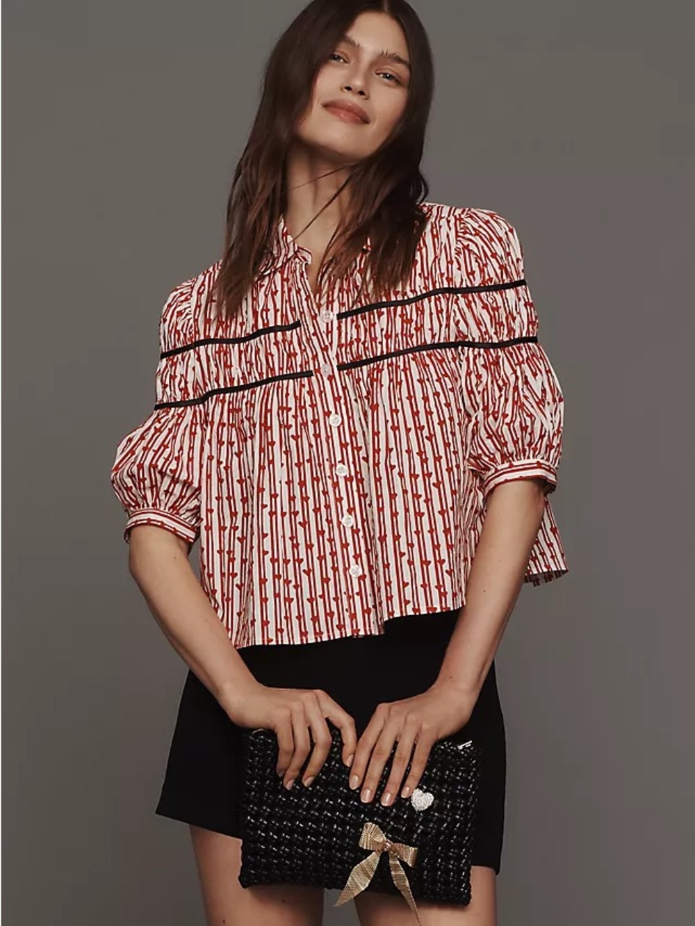 Maeve Red and White Striped Button-Down Shirt